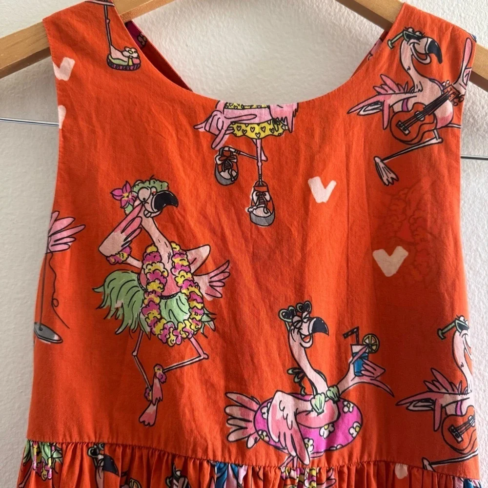 Stella McCartney Orange Flamingo Heart Tiered Dress in size 8 YR Girls